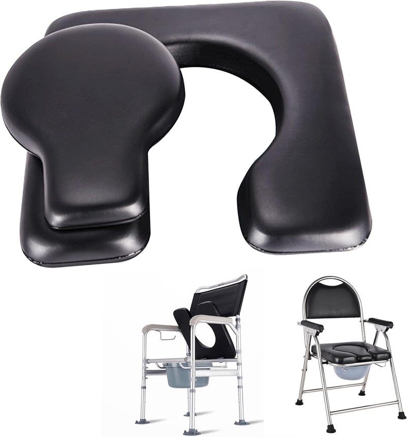 Deftyolo PU Commode Seat Cushion with Sponge Padded,C Shape Waterproof Soft Pad,Suitable for Bedside Commode Chairs,Raised Toilet Seats(Black) - Image 1